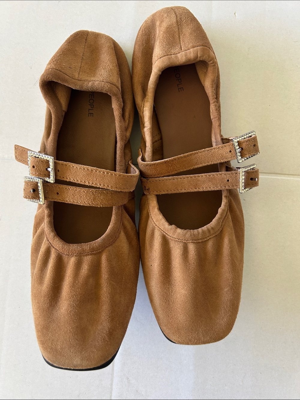 FREE PEOPLE GEMINI MARY JANE BALLET SUEDE FLATS WITH CRYSTAL BUCKLES SZ 8.5